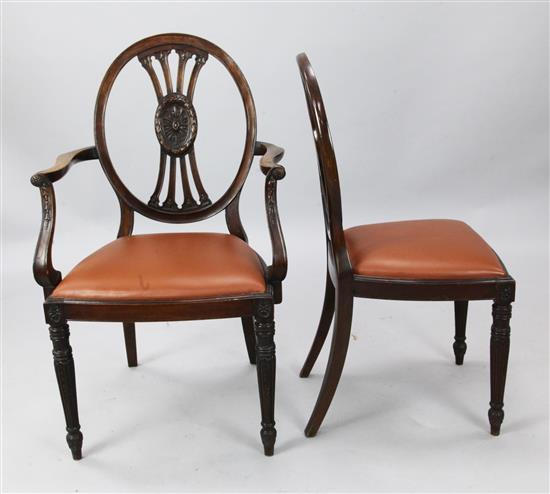 A set of eight Hepplewhite style carved mahogany dining chairs including two carvers, carver height 3ft 4in.